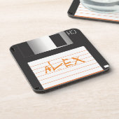 3,5-Zoll-Disketten mit Label für griechische Nerd Untersetzer (Linke Seite)