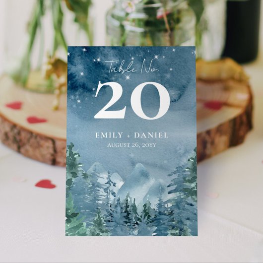 3.5x5.0 Dunkle Dämmerung Blaue Berge Hochzeitbudge Tischnummer