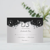 3,5x5 Eleganter Schwarz-Silber-UAWG RSVP Karte (Stehend Vorderseite)