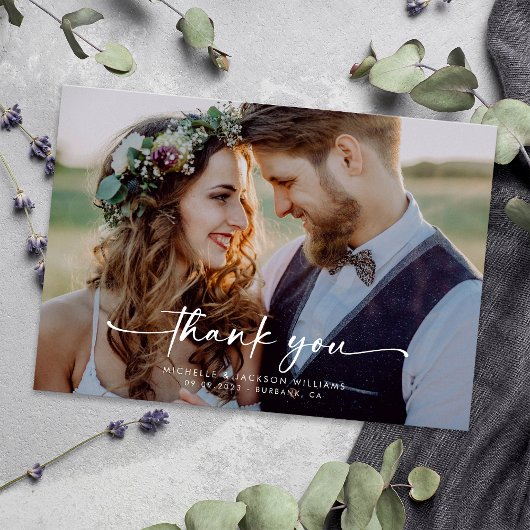 3.5x5 Elegantes Chic-Script-Hochzeitsschreiben-Fot Dankeskarte