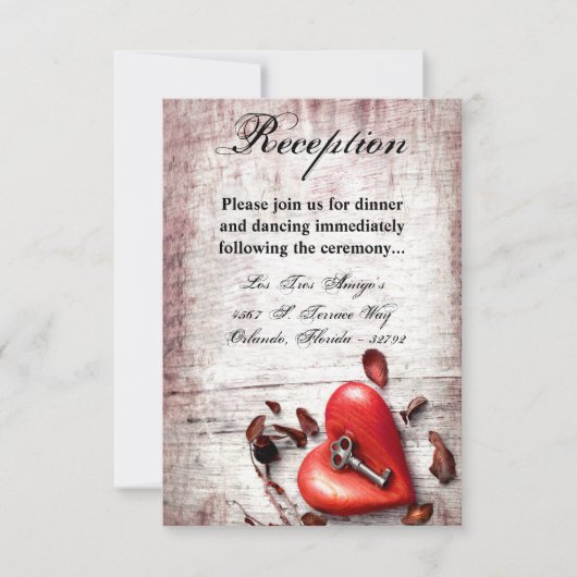 3.5x5 Empfang Card Country Wood Key für mein Herz Einladung (Vorderseite)