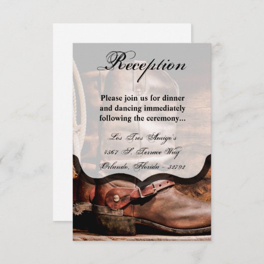 3.5x5 Empfang Card Cowboy Boots Barnholz Rustikal Einladung (Vorne/Hinten)