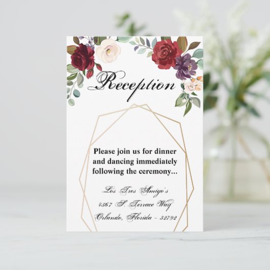 3.5x5 Empfang-Card-Rose auf Weiß mit Goldgeom Einladung (Stehend Vorderseite)