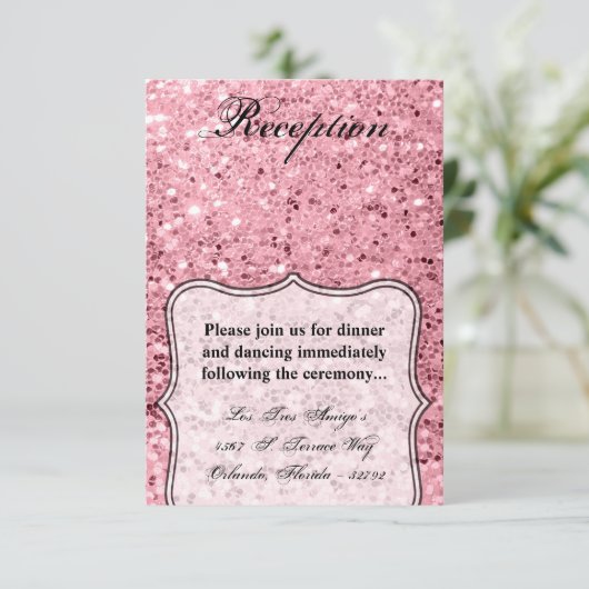 3.5x5 Empfang-Card-Rose Gold-Glitzer Einladung (Stehend Vorderseite)
