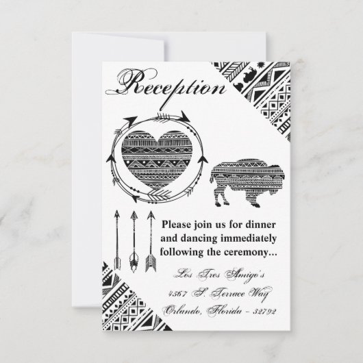 3.5x5 Empfang-Karte Boho Buffalo Tribal-Muster B Einladung (Vorderseite)