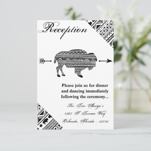 3.5x5 Empfang-Karte Boho Buffalo Tribal-Muster B Einladung (Stehend Vorderseite)