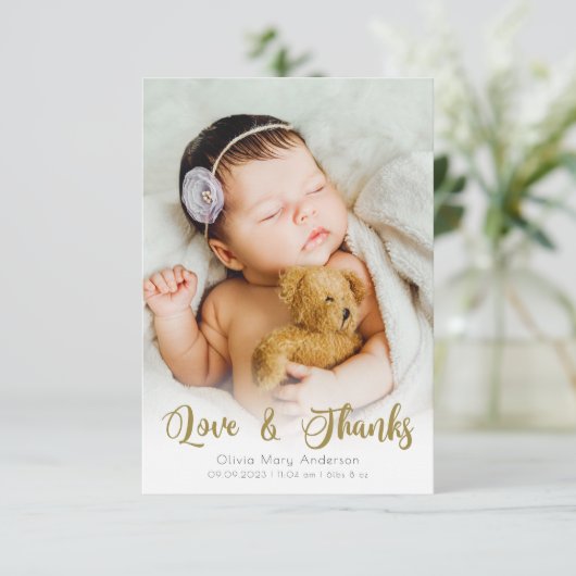 3.5x5 Geburtsankündigung Foto Danke Karte (Stehend Vorderseite)