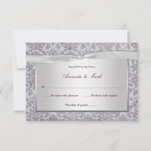 3.5x5 Lavendel Silver Grunge Damask UAWG RSVP Karte (Vorderseite)
