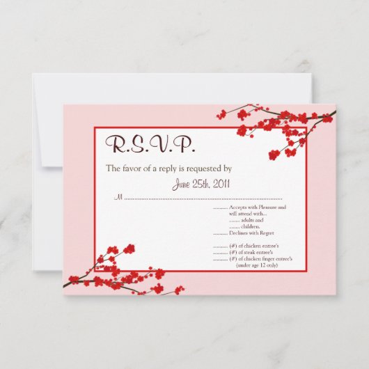 3,5x5 R.S.V.P Antwortkarte Roter Kirschblossom Einladung (Vorderseite)