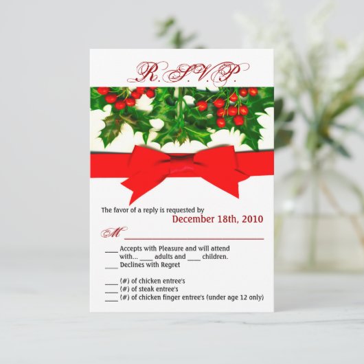3.5x5 R.S.V.P Card Baughs Holly Berry Weihnachten Einladung (Stehend Vorderseite)