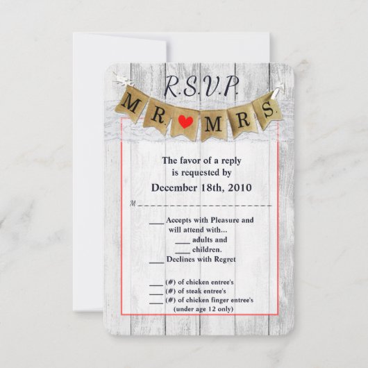 3.5x5 R.S.V.P. Card Burlap Mr. und Mrs. Banner Einladung (Vorderseite)