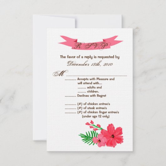 3.5x5 R.S.V.P. Card Frühjahr Hibiskus Blume Hawaii Einladung (Vorderseite)