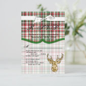 3.5x5 R.S.V.P. Card Gold Glitzer Rentier Kariert,  Einladung (Stehend Vorderseite)