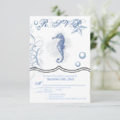 3,5x5 R.S.V.P. Card Seepferd Sea Ocean Beach Einladung (Stehend Vorderseite)