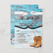 3.5x5 R.S.V.P.-Karte Blauer Holzstall-Türstiefel Einladung (Vorne/Hinten)