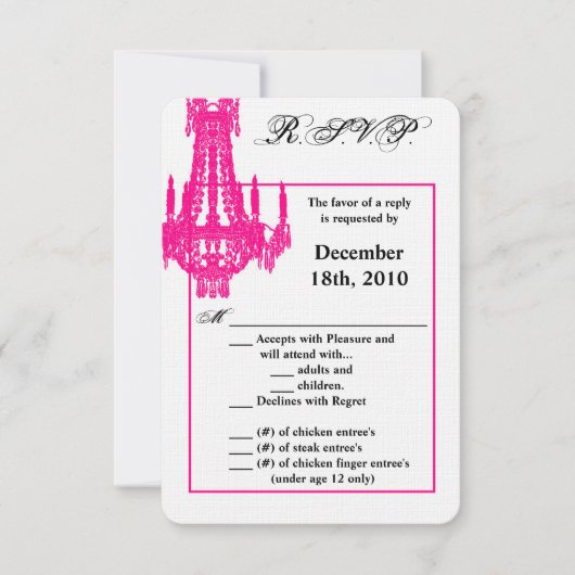 3,5x5 R.S.V.P.-Karte Crystal Chandelier Glitz Glam Einladung (Vorderseite)