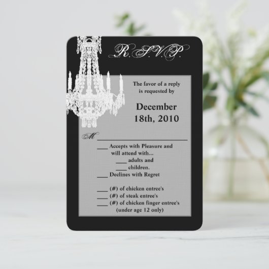 3,5x5 R.S.V.P.-Karte Crystal Chandelier Glitz Glam Einladung (Stehend Vorderseite)