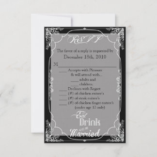 3,5x5 R.S.V.P.-Karte Eat Drink Be Married Schwarz RSVP Karte