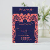 3.5x5 R.S.V.P.-Karte Hochzeiten BlaukorallenDamast Einladung (Stehend Vorderseite)