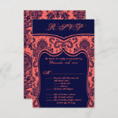 3.5x5 R.S.V.P.-Karte Hochzeiten BlaukorallenDamast Einladung (Vorne/Hinten)