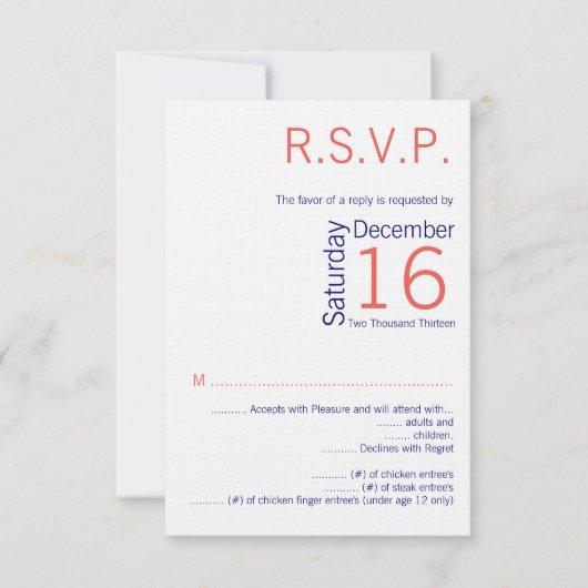 3.5x5 R.S.V.P.-Karte Hochzeitskorallenkrüber Einladung (Vorderseite)