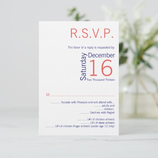 3.5x5 R.S.V.P.-Karte Hochzeitskorallenkrüber Einladung (Stehend Vorderseite)