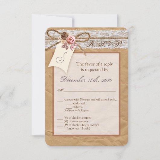 3,5x5 R.S.V.P.-Karte Kraft Papier Spitzenhalterung Einladung (Vorderseite)