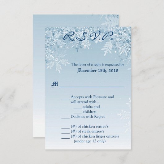 3,5x5 R.S.V.P. Karte Kristallschneeflocken Winters (Vorne/Hinten)