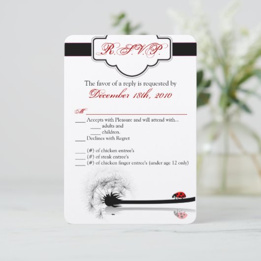 3.5x5 R.S.V.P. Karte Lady Bug Dandilion Blume Inse (Stehend Vorderseite)