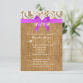 3,5x5 R.S.V.P.-Karte Lila Burlap Lace Einladung (Stehend Vorderseite)