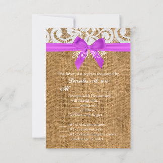 3,5x5 R.S.V.P.-Karte Lila Burlap Lace Einladung