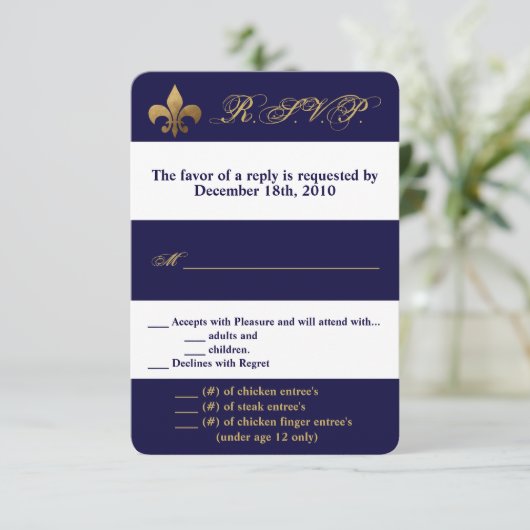 3,5x5 R.S.V.P.-Karte Moderner Streifen Navy White Einladung (Stehend Vorderseite)