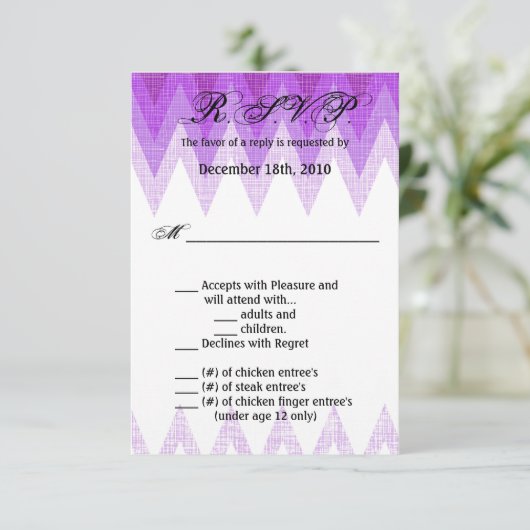 3,5x5 R.S.V.P.-Karte Ombre Zickzack Lila Einladung (Stehend Vorderseite)