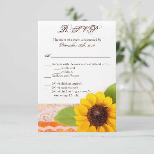 3.5x5 R.S.V.P. Karte Rustikale Sonnenblumenlandsch (Stehend Vorderseite)