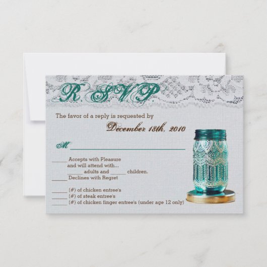 3.5x5 R.S.V.P. Karte Rustikaler Mason Jar Lace (Vorderseite)