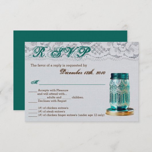 3.5x5 R.S.V.P. Karte Rustikaler Mason Jar Lace (Vorne/Hinten)