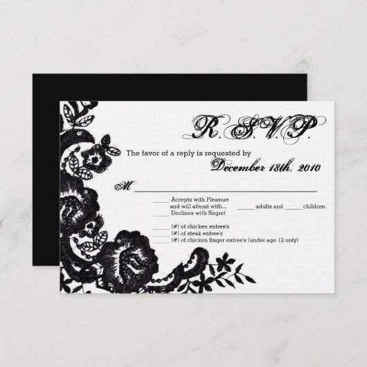 3.5x5 R.S.V.P. Karte Schwarze Spitze Damaske Antik (Vorne/Hinten)