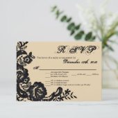 3.5x5 R.S.V.P. Karte Schwarze Spitze Damaske Antik (Stehend Vorderseite)