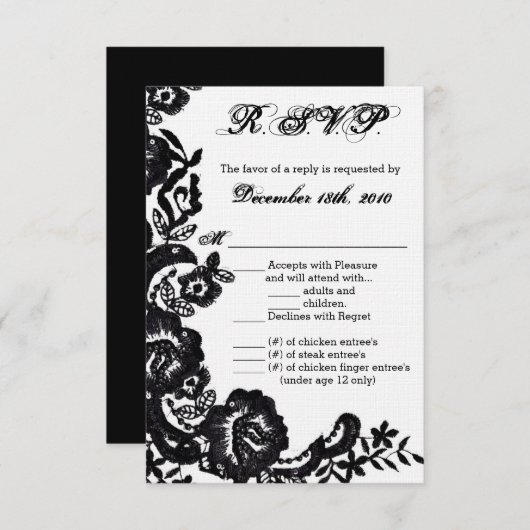3.5x5 R.S.V.P. Karte Schwarze Spitze Damaske Antik (Vorne/Hinten)