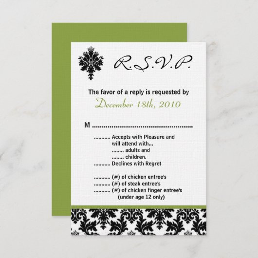 3,5x5 R.S.V.P.-Karte Schwarzer grüner Damak Einladung (Vorne/Hinten)