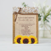 3.5x5 R.S.V.P.-Karte Sonnenblumen-Spitzen-Burlap-L Einladung (Stehend Vorderseite)