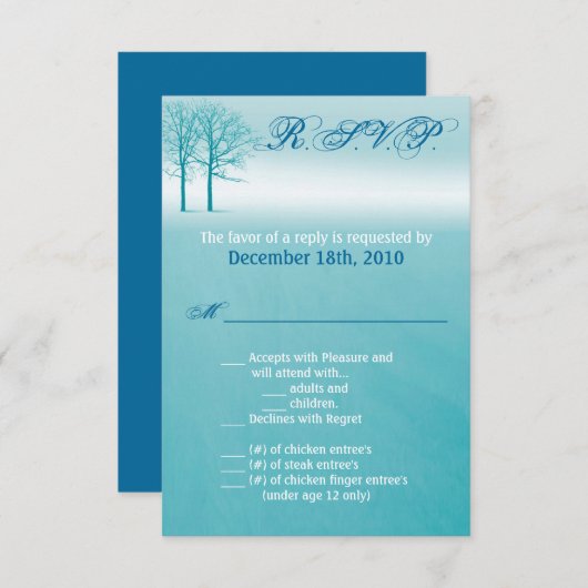 3,5x5 R.S.V.P.-Karte Zwei Winterschneewege Einladung (Vorne/Hinten)