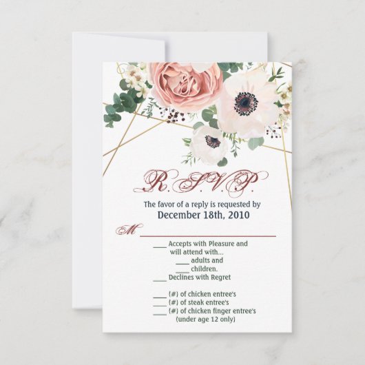 3.5x5 R.S.V.P. Kartengeometrie-Garten-Rose Anemone Einladung (Vorderseite)