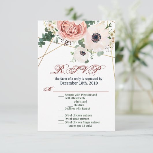 3.5x5 R.S.V.P. Kartengeometrie-Garten-Rose Anemone Einladung (Stehend Vorderseite)