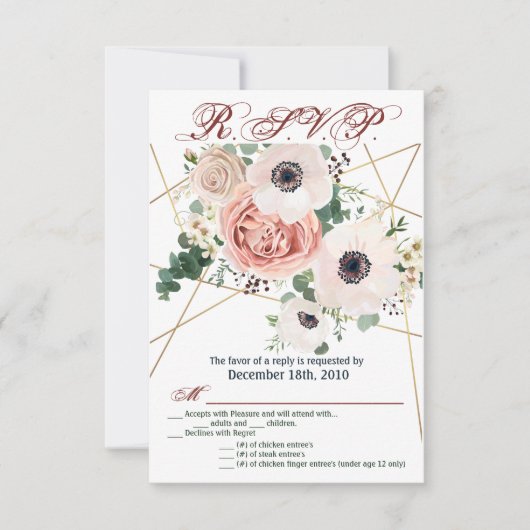 3.5x5 R.S.V.P. Kartengeometrie-Garten-Rose Anemone Einladung (Vorderseite)