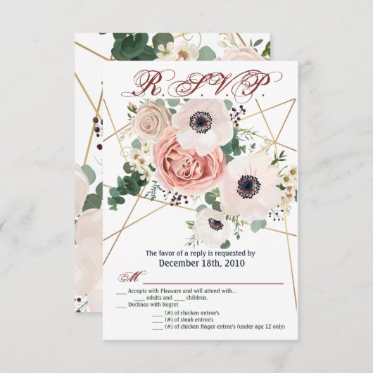 3.5x5 R.S.V.P. Kartengeometrie-Garten-Rose Anemone Einladung (Vorne/Hinten)