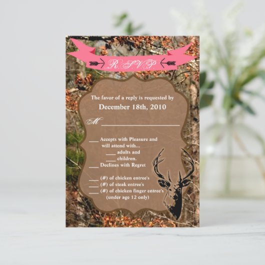 3.5x5 R.S.V.P. Kartenjagd Hirschbuck Kopf Camoufla Einladung (Stehend Vorderseite)
