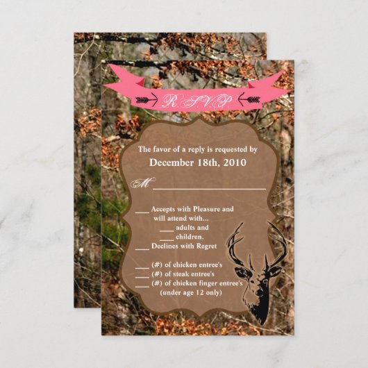 3.5x5 R.S.V.P. Kartenjagd Hirschbuck Kopf Camoufla Einladung (Vorne/Hinten)