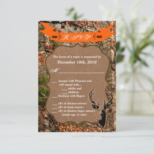 3.5x5 R.S.V.P. Kartenjagd Hirschbuck Kopf Camoufla RSVP Karte (Stehend Vorderseite)