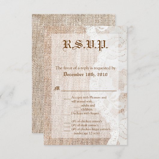 3.5x5 R.S.V.P. Kartenlandmeisterhandschuh Burl Einladung (Vorne/Hinten)